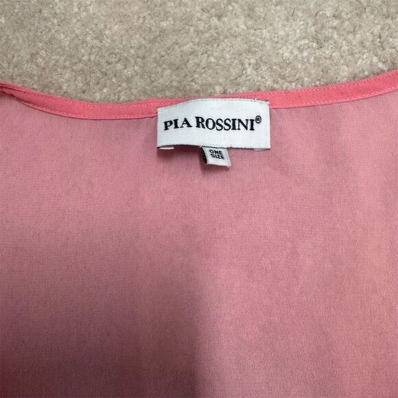 NWOT Pia Rossini Women's Pink Chiffon Cover Up with Pom Pom Trim - Picture 3 of 4